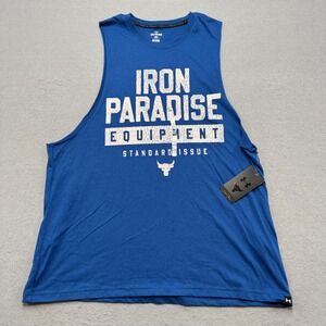 NEW Under Armour Muscle Tank Men's 2XL Blue Project Rock Iron Paradise Training